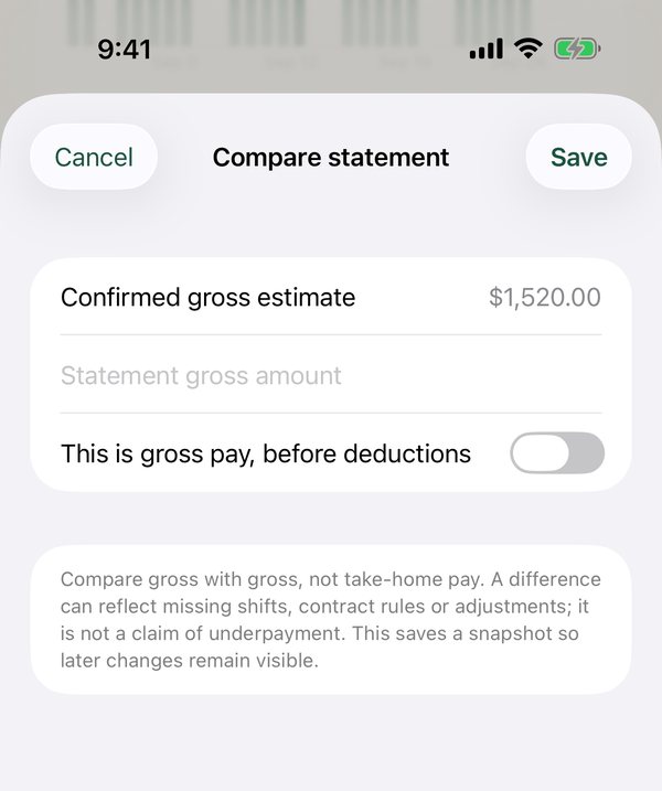 Comparing gross totals with a payslip